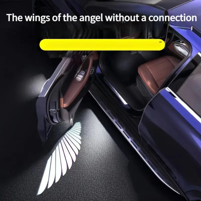 2pcs/set Ultra bright LED door projector light with Angel Wings design Decorative light Ambient light, black carbon fiber finish, illuminating Angel Wings