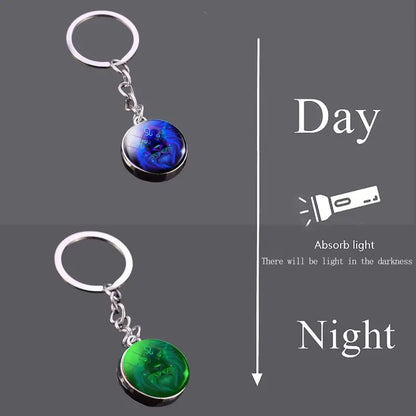 Glow-in-the-dark 12 Constellation Keychain Double-sided Convex Round Glass Ball Key Chain Outdoor Key Holder