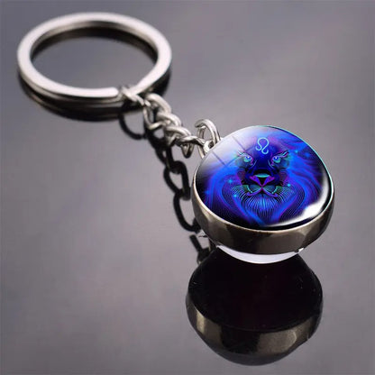 Glow-in-the-dark 12 Constellation Keychain Double-sided Convex Round Glass Ball Key Chain Outdoor Key Holder