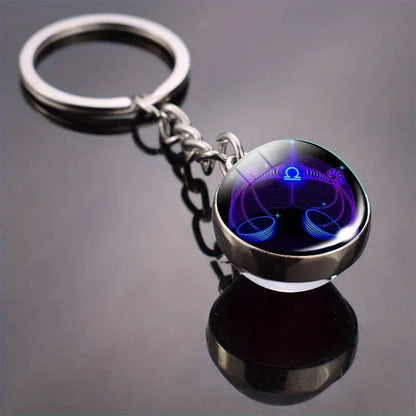 Glow-in-the-dark 12 Constellation Keychain Double-sided Convex Round Glass Ball Key Chain Outdoor Key Holder